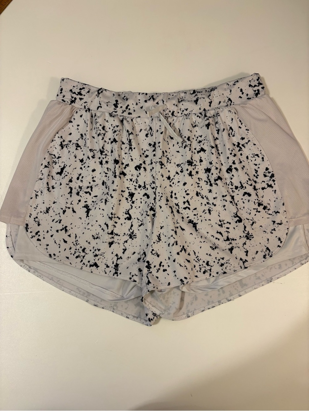 Avia White Speckled Athletic Shorts with Black Print